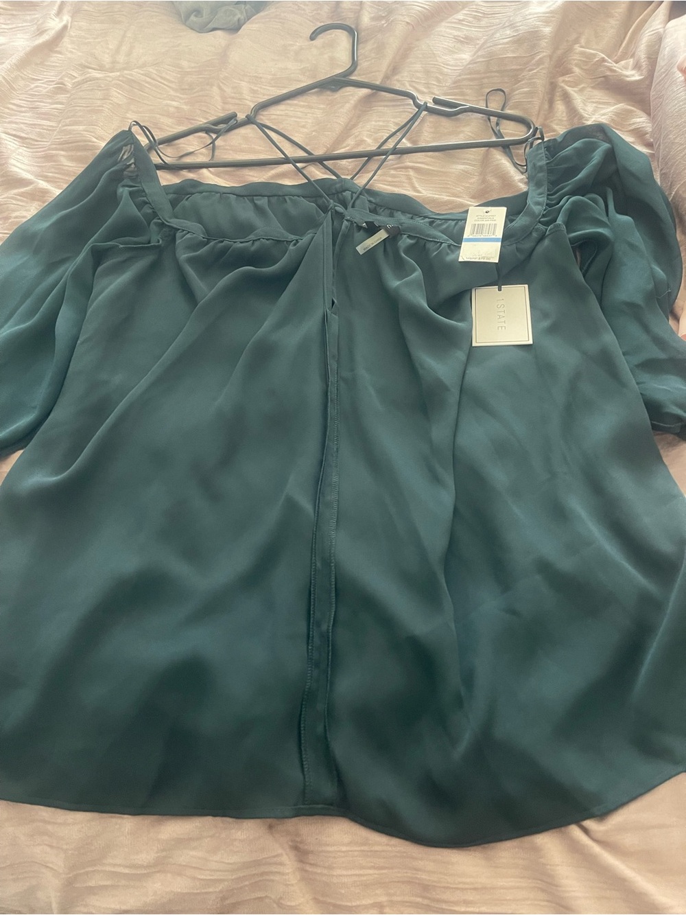 1. State Teal Off-Shoulder Blouse with Tie Back